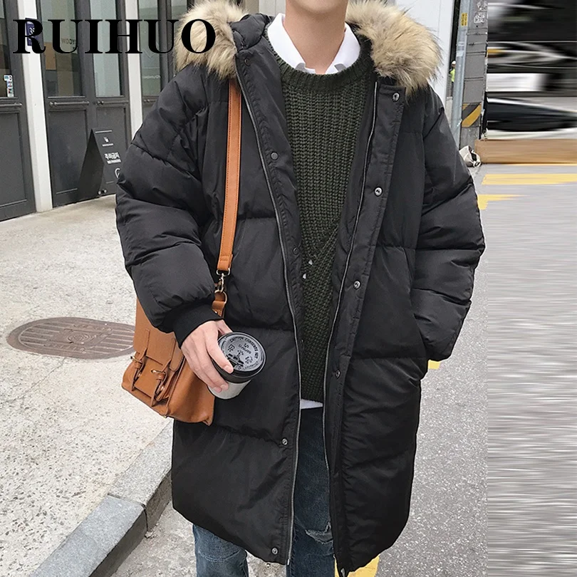 

RUIHUO Fur Hooded Long Winter Jacket Men 2021 Long Winter Coat Men Jacket Parkas 2XL Autumn New Arrivals