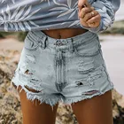 Шорты женские джинсовые с эффектом потертости, рваные пикантные Короткие штаны из денима с завышенной талией, на пуговицах и с карманами, #2020, лето 624
