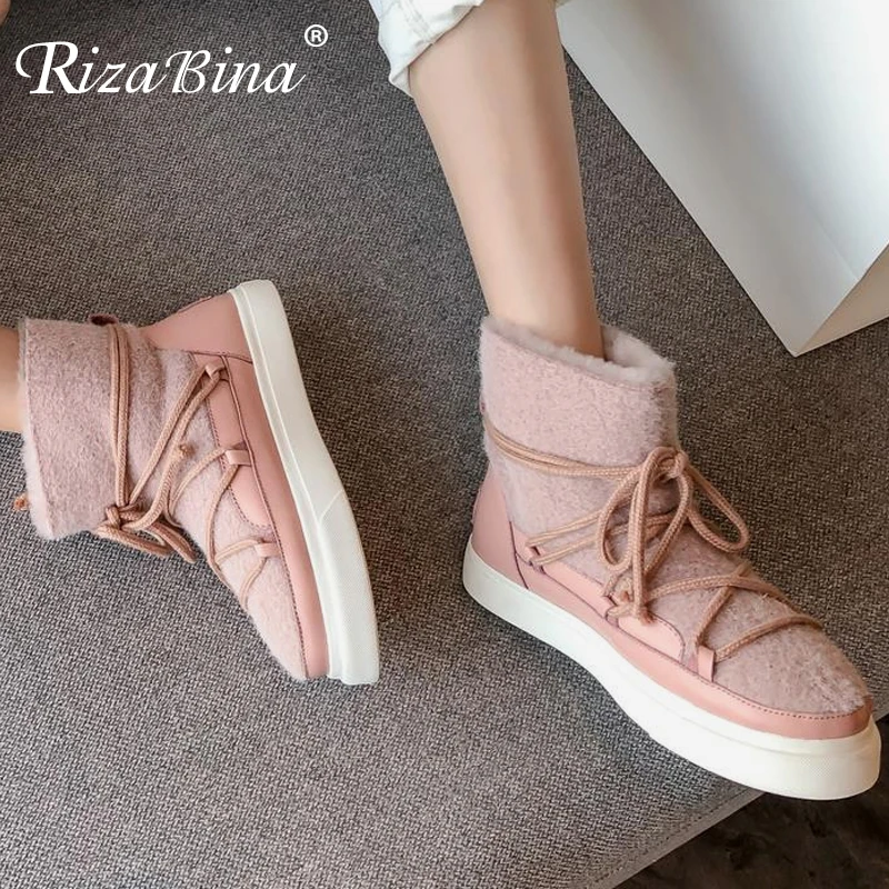 

RizaBina Size 34-42 Snow Boots Real Leather Shoes For Women Casual Plush Fur Thick Winter Warm Shoes Fashion Daily Footwear