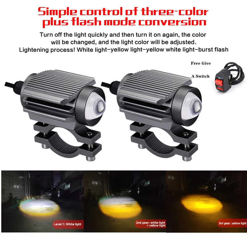 

20W Super Bright Tri-model Motorcycle LED Headlight w/ Mini Projector Lens Car ATV Driving LED Fog light Auxiliary Spotlight