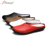 2022 spring flat and round head leather half dragged single shoes pure color goosegrass doug soft non slip soles