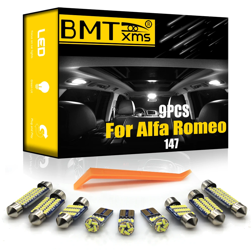 

BMTxms 9 шт. для Alfa Romeo 147 (2000-2010) Canbus автомобильные светодиодный ные лампы для интерьера карты купольсветильник комплект автомобильных ламп аксе...