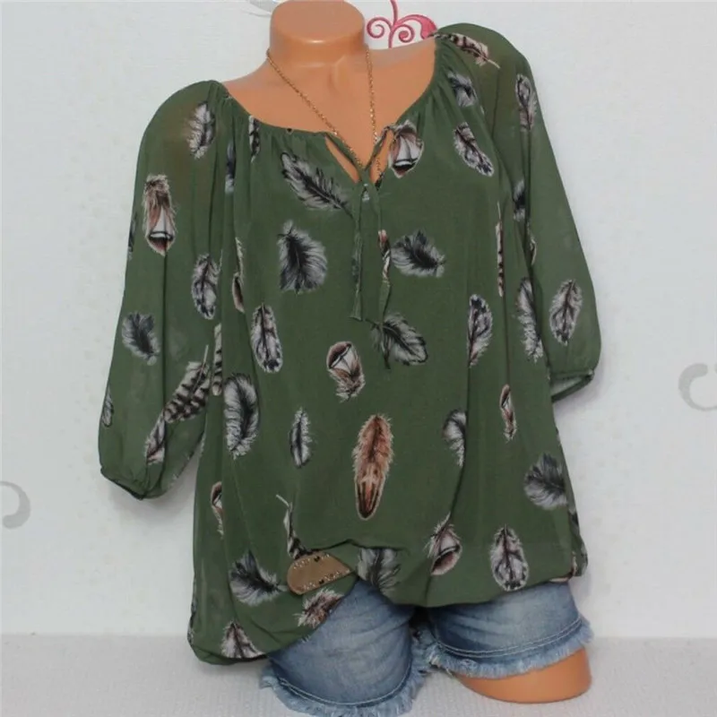 Женская шифоновая блузка с длинным рукавом перьями | одежда