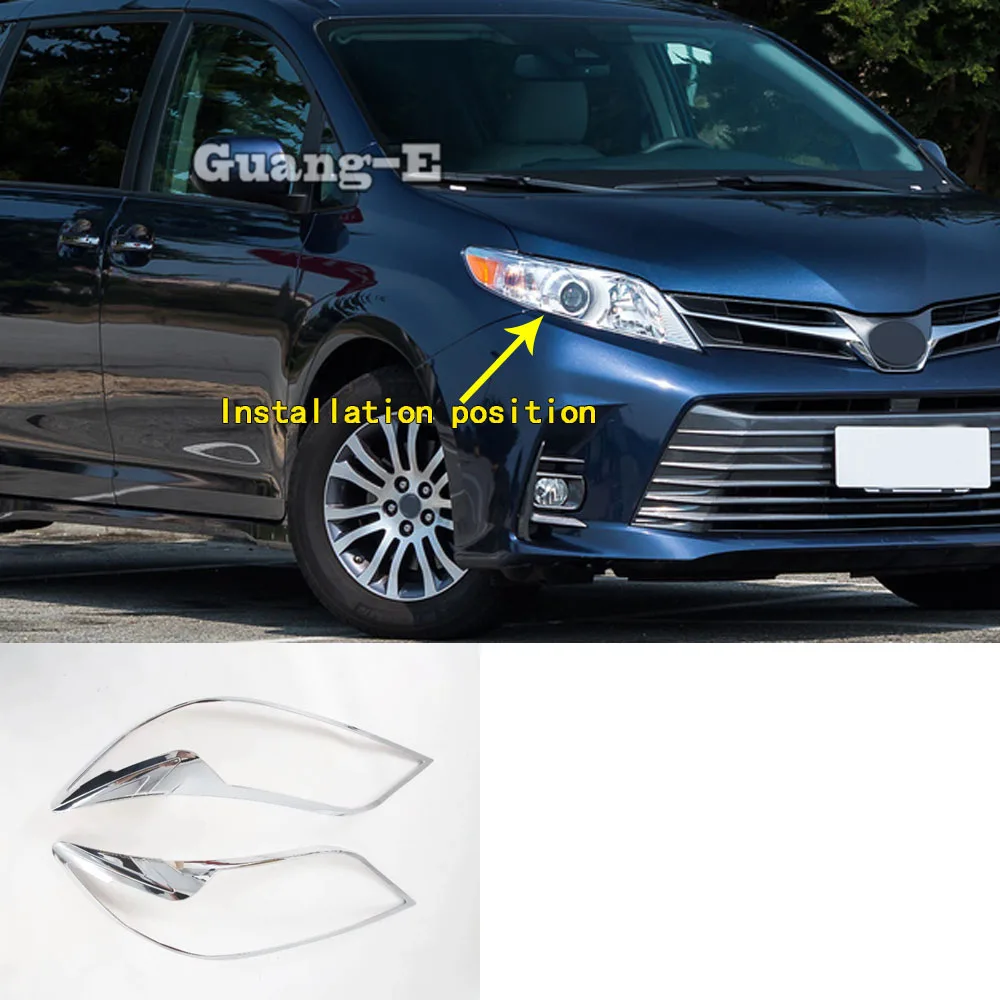 

Обложка для стайлинга автомобиля, детектор ABS, хромированный передний свет, обшивка лампы, аксессуары для рамы, 2 шт. для Toyota Sienna 2018 2019 2020