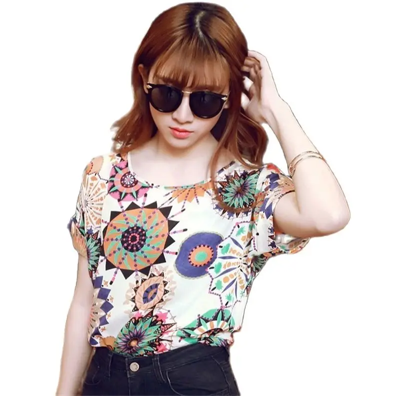 Женская шикарная блузка с принтом летняя шифоновая большого размера XXL коротким