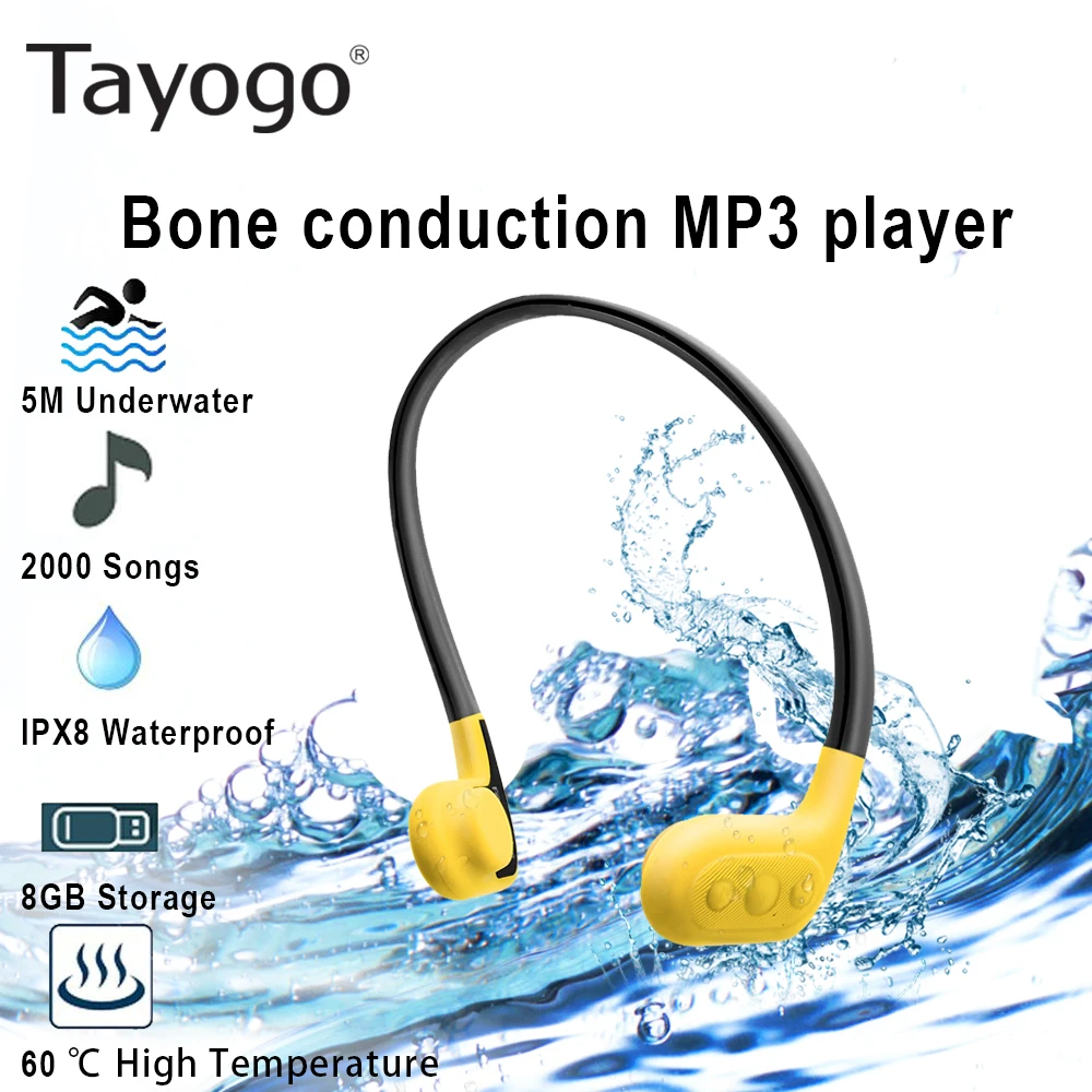 yellow Tayogo W01 IPX8 костной проводимости наушники водонепроницаемый музыкальный плеер с fm-радио плавательный Дайвинг гарнитура Handfree наушники - Цвет: yellow
