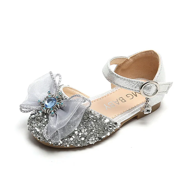 

CUZULLAA Kids Girls Glitter Casual Shoes For Children Elegant Butterfly-Knot Princess Flats Shoes Size 21-35