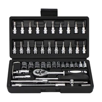 46pcs car repair tools socket and wrench set screwdriver small sleeve fast ratchet casing handle spanner for auto moto bicycle