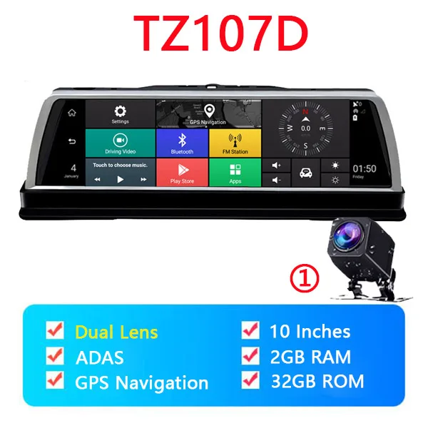 WHEXUNE 4CH камера s объектив 1" Android Navi Автомобильная камера FHD 1080P gps зеркало заднего вида ADAS wifi dvr привод рекордер ram 2GB+ rom 32G - Название цвета: TZ107D