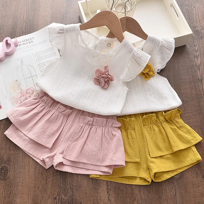 

Girls Clothing Set Korean Summer New Chiffon Top T-shirt+Pants Kids Suit Toddler Baby Children's Clothes Fashion Girls clothes