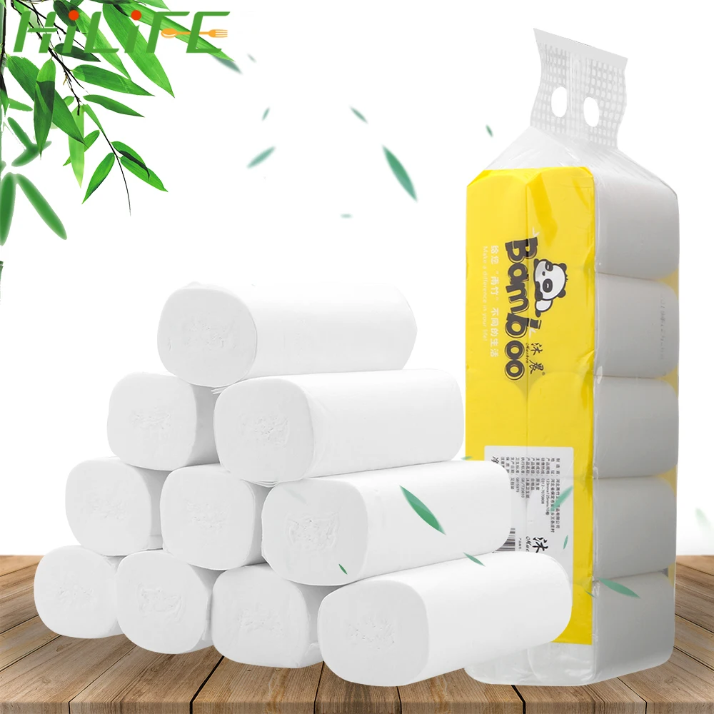 

HILIFE Comfortable Native Wood Pulp 10 Rolls/Lot Home Bath Kitchen Tissue Roll Skin-friendly Coreless Roll Paper Toilet Paper
