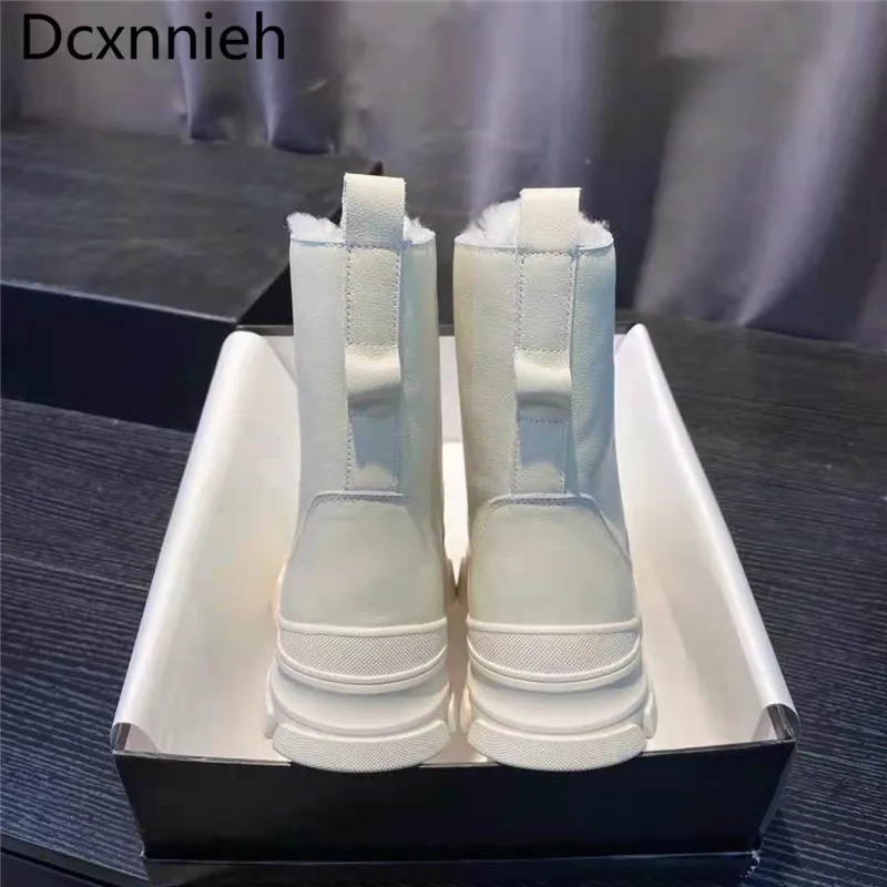 

Black Thick Sole Fur Chelsea Boots Woman Round Toe Genuine Leather Snow Boots Woman Comfortable Warm Boots Women's Winter Boots