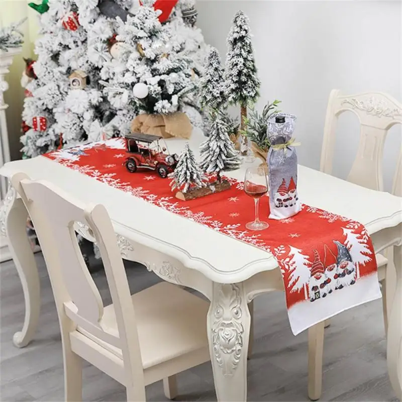 

Red Gray Santa Claus Elf Snowflake Print Merry Christmas Decoration Kitchen Table Decoration Accessories Cartoon Style 2022 New