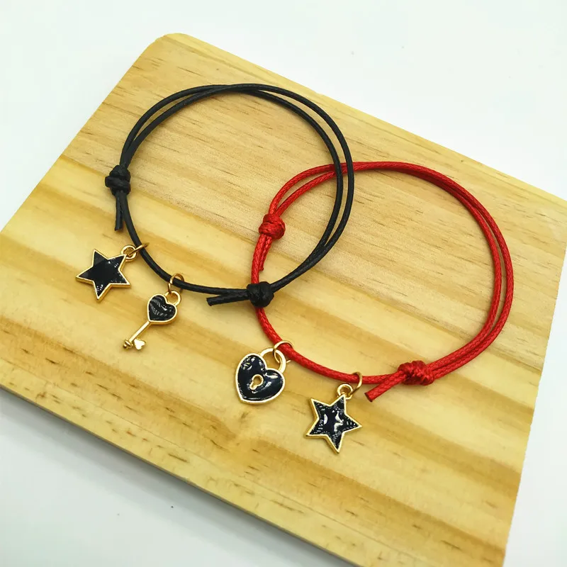 2 шт. новый браслет для друга счастливая веревка брелок Locky Key черно-белая звезда