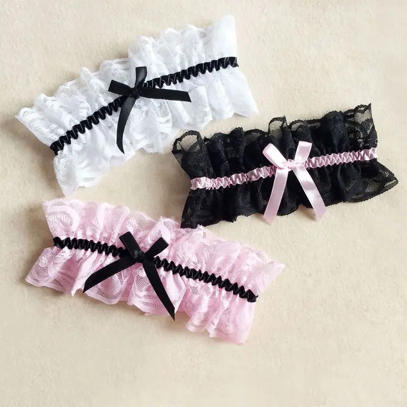

Wedding Wedding Bridal Elastic Wide Pleated Ruched Thigh Garter Belt Floral Lace Contrast Color Ribbon Bowknot Women Cosplay Leg