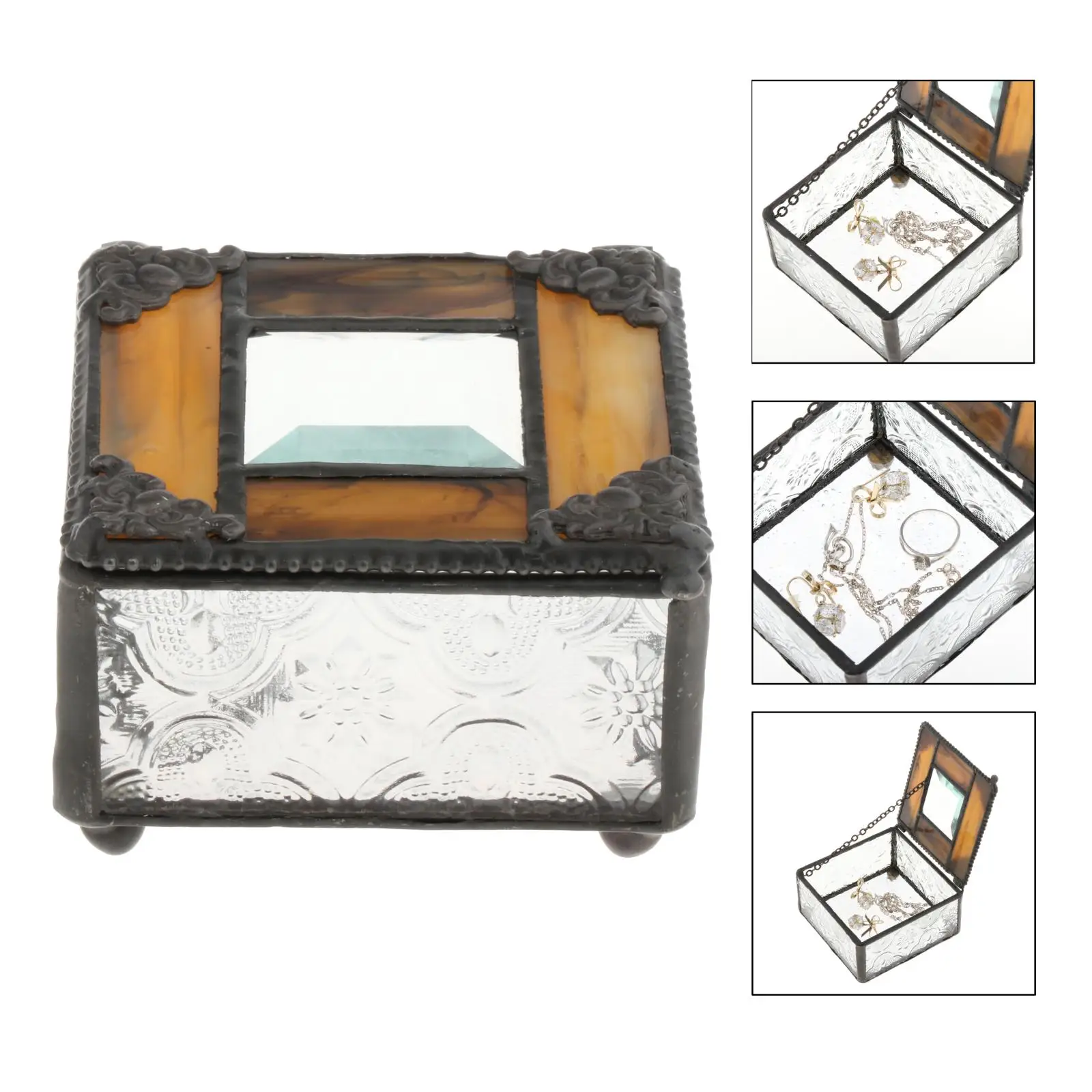 

Clear Glass Jewelry Storage Box Wedding Rings Organizer Holder Container