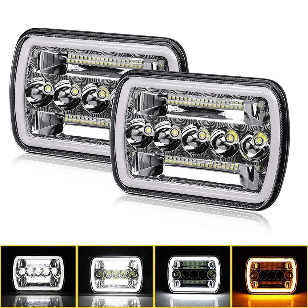 

5x7 inch Truck Modification Car Work Light LED Car Headlights Hi/Lo Beam with Halo DRL Amber Turn Signal 2 Pack Auto Driving