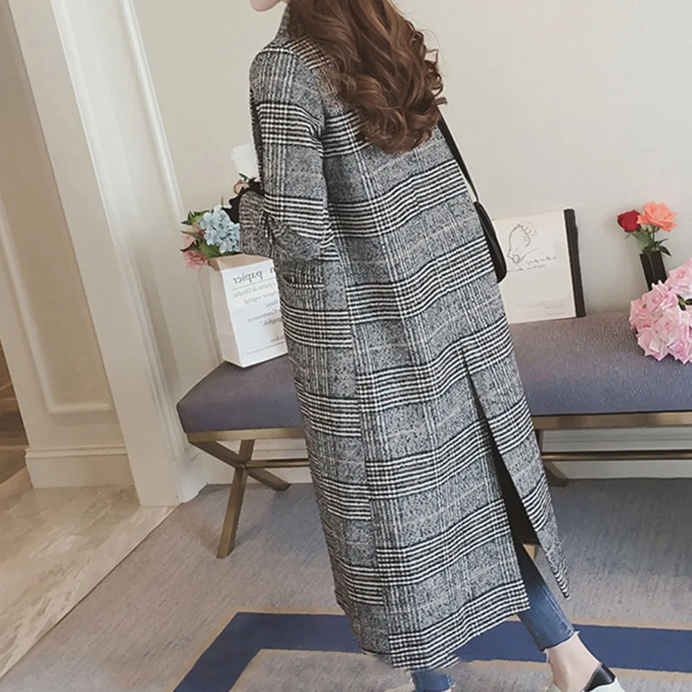 

2019 Coat Women Wool Plus Size Winter Fashion Elegant Plaid Lapel Coat Cashmere Woolen Coat Winter Abrigos Mujer Invierno