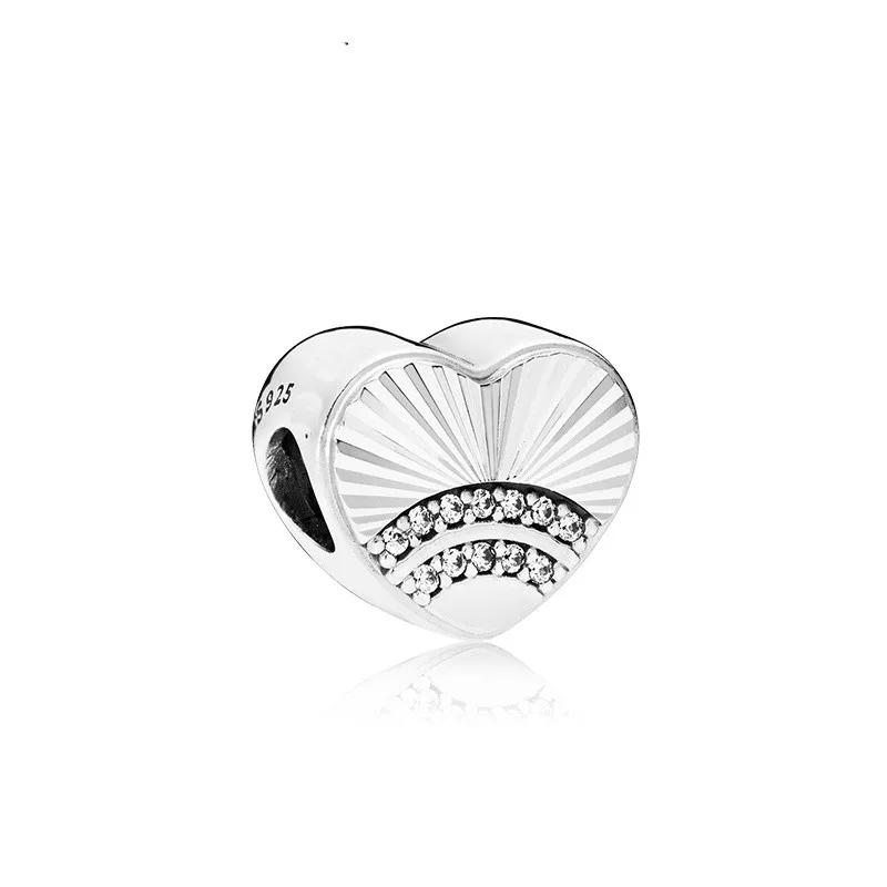 

100% 925 Sterling Silver Fan Of Love Charm Clear CZ Heart Beads for Jewelry Making Fits Original Charms Bracelet bijoux