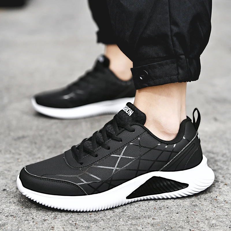 

HUCDML Leather Mens Shoes Black Casual Lace-up Male Footwear Outdoor Sneakers Walking Chaussure Homme Support Dropshipping