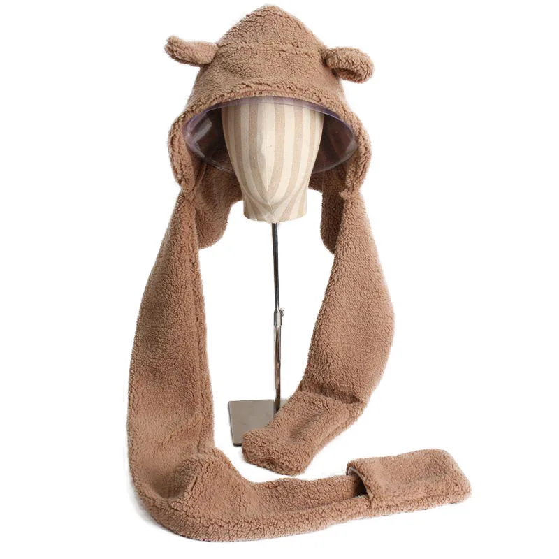 

COKK Winter Hats For Women Girls Cute Bear Scarf One Piece Hat Beanie Thick Warm Ear Protect Winter Cap Gorro Bonnet Femme Korea