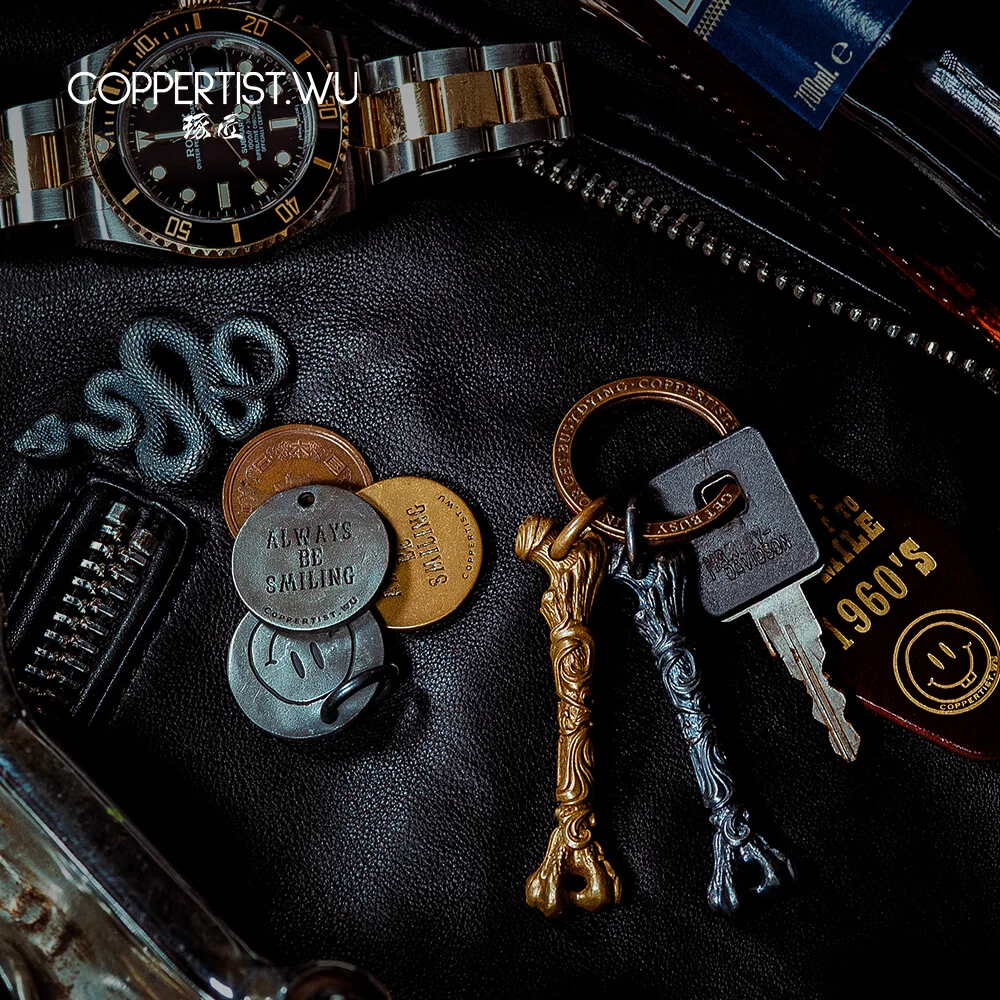 COPPERTIST.WU брелок с узором в виде костей подвески металлический ручной работы для