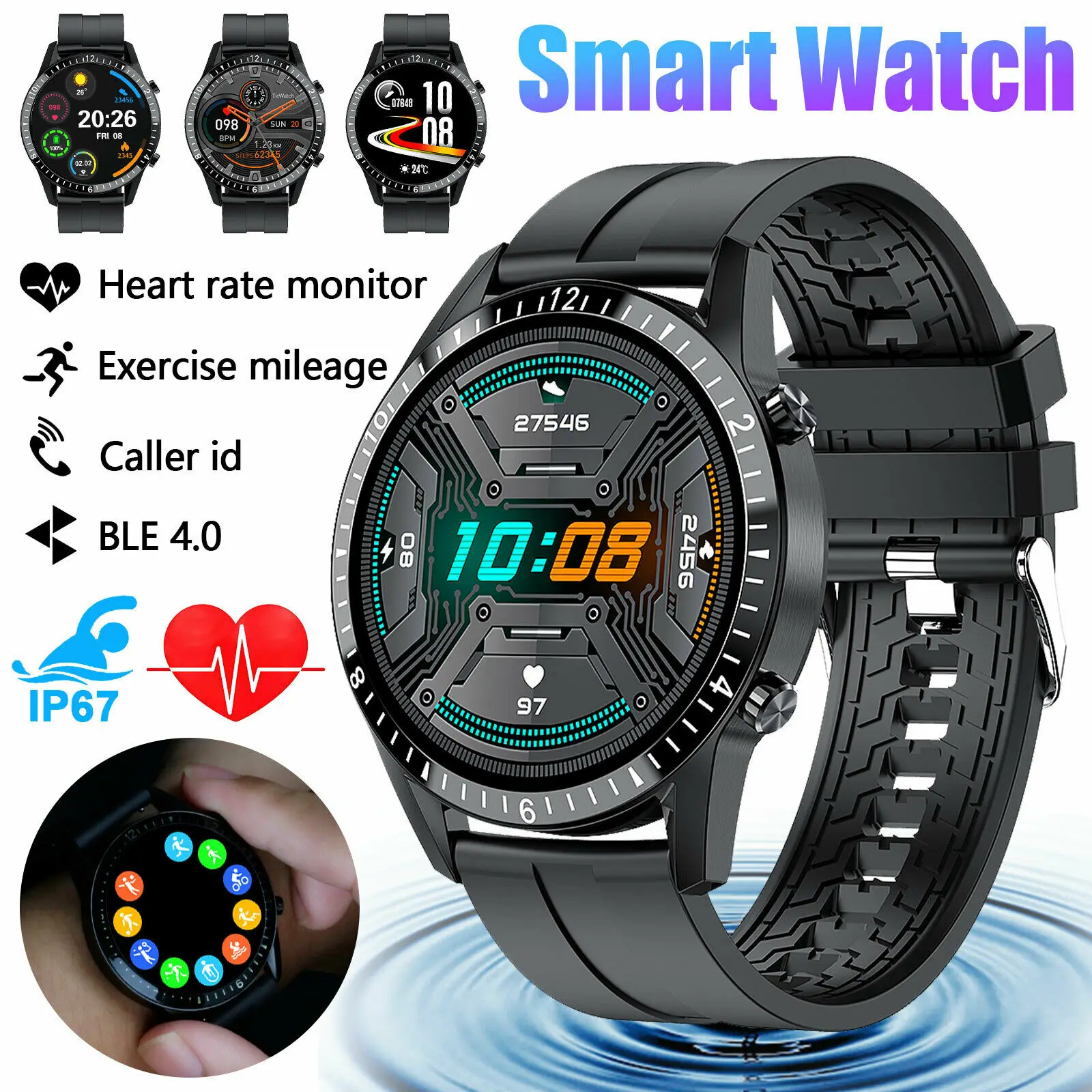 

Smart Watch for Android iOS Phones with Blood Pressure Heart Rate Monitor Message Reminder Music Control Waterproof Smartwatch