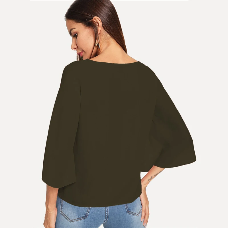 SHEIN Нарядная Одноцветная Блузка С Оригинальным Рукавом Элегантная Осенняя Блузка Для Офиса Современные Женские Топы