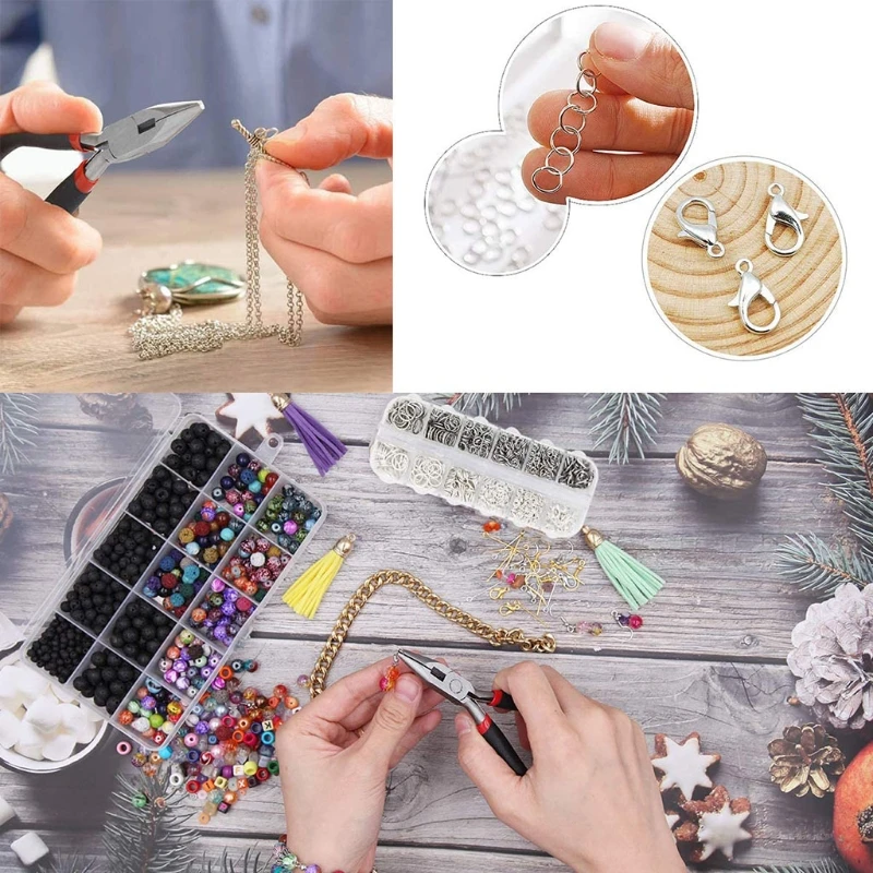 

1 Set Jewelry Making Supplies Kit with Crimp Beads Screw Eye Pins Earring Hooks Ribbon Ends Lobster Clasps Clamp Crimps