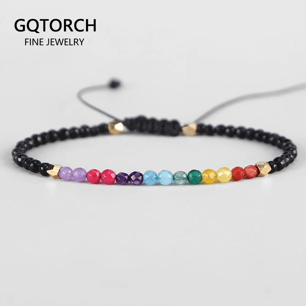 12 Созвездие счастливый тонкий браслет натуральный камень 3 мм бисера 7 Чакра