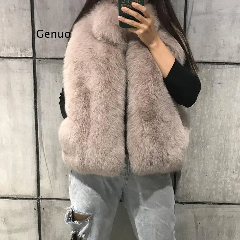 

Ladies Luxury Fur Vest Women Fluffy Faux Fox Fur Vest Jacket Thicken Fake Fur Gilet Female Outer Wear Abrigo Mujer