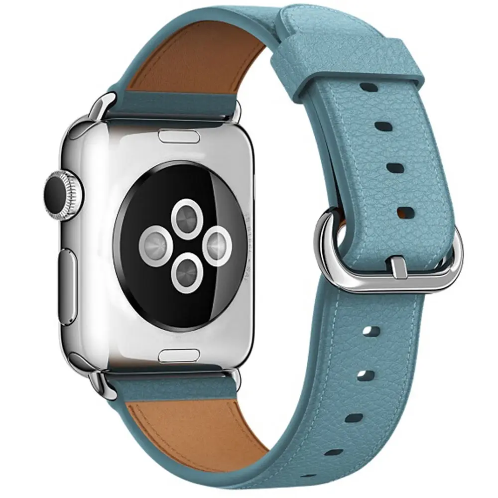 Ремешок Lychee из натуральной кожи для Apple Watch band 4 5 44/40/42/38 мм мужской/женский браслет