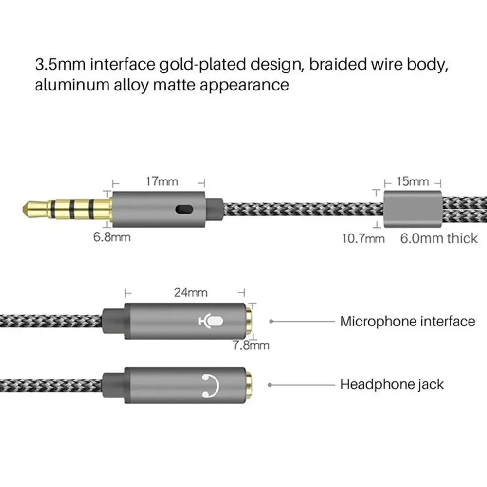 

1Pc 3.5mm Audio Splitter Cable AUX Cable 3.5mm Jack Adapter Mic Female Audio Cable To Male Supplies Splitter Headset 2 Z0Z8