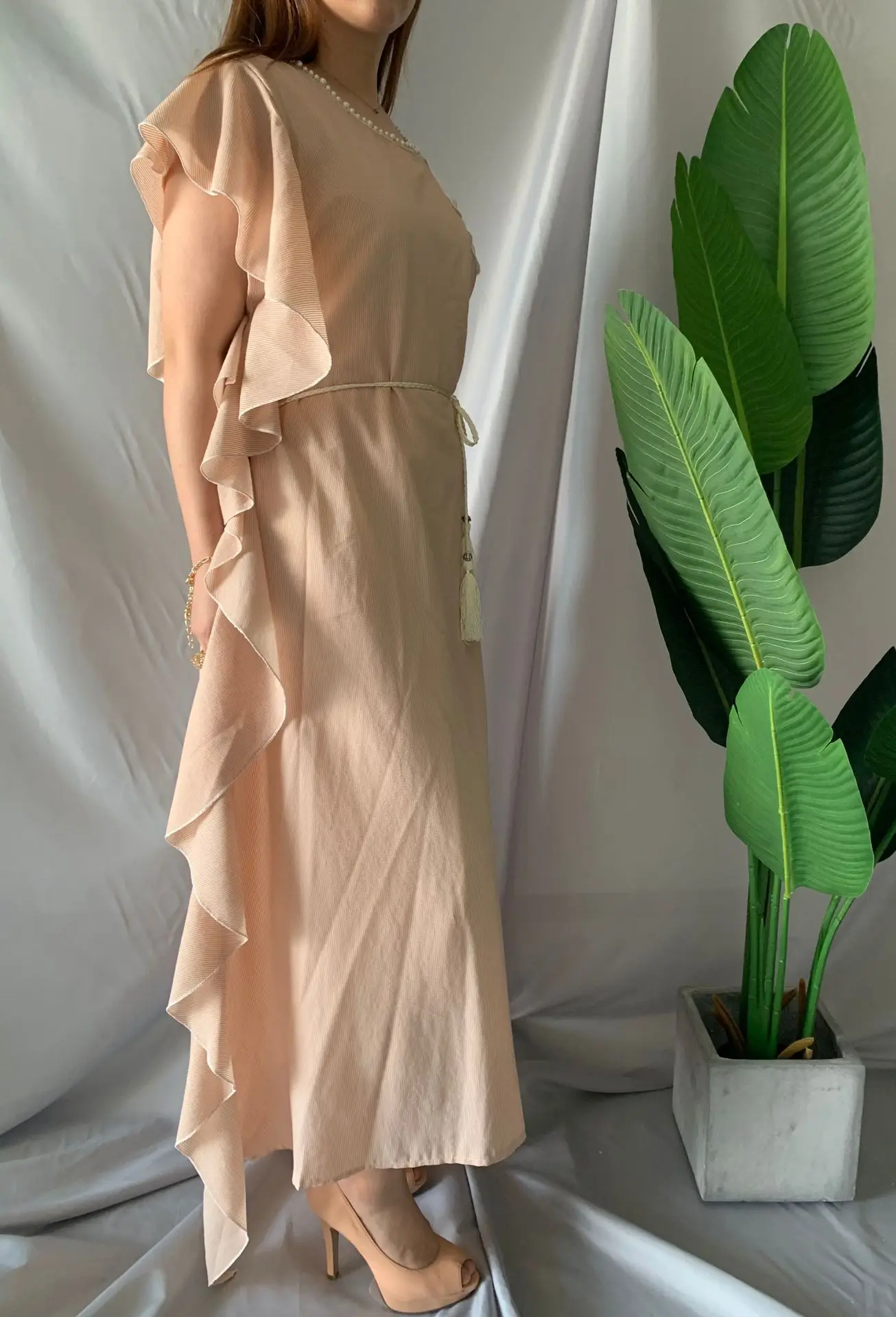 

Donsignet Muslim Dress Middle East Bead-Chain Ruffled Embroidery Beaded 3 D Flower Dress Abaya Muslim Fashion Dubai Abaya Turkey