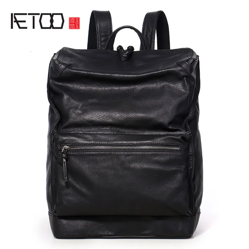 Модный кожаный рюкзак AETOO мужская сумка через плечо для компьютера большой