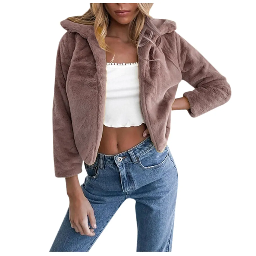 2019 зимняя женская Повседневная пушистая куртка с длинными рукавами на молнии