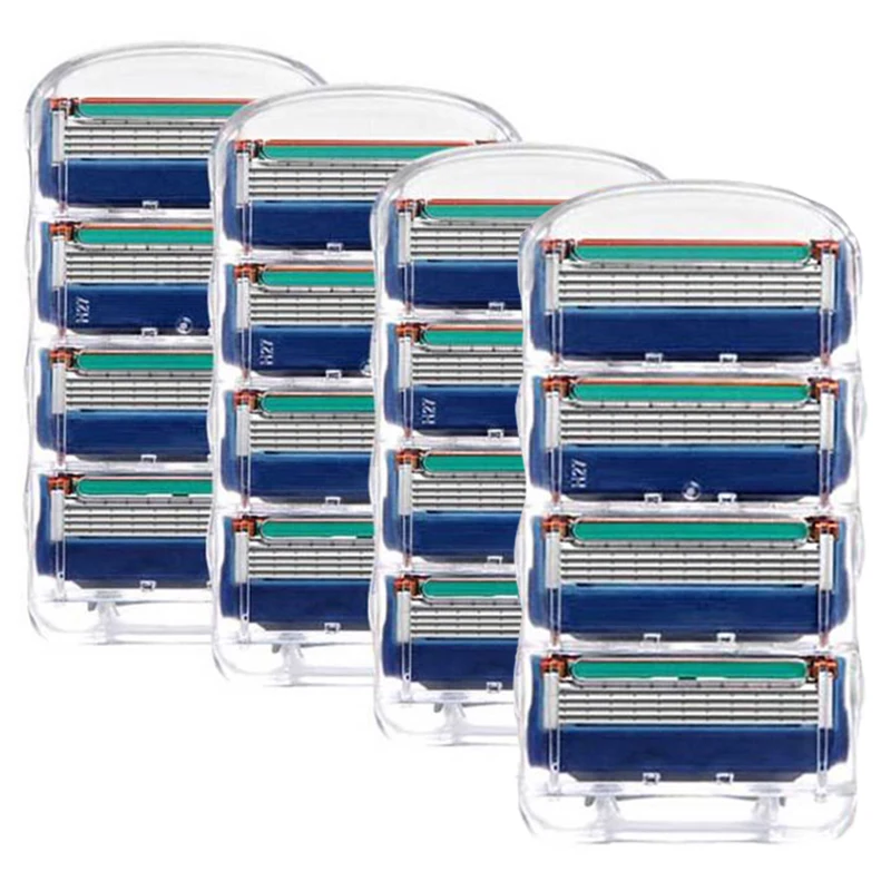 

16pcs/box Blue Razor Blade For Men Face Care 5 Layers Shaving Cassette Stainless Steel Safety Blades