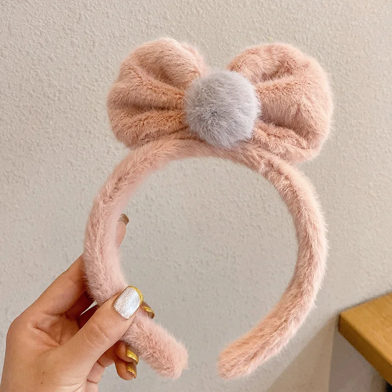 

New Plush Headband Furry Bow Hair Hoop Soft Warm Head Hoop Sweet Hair Accessories DIY For Female Face Washing Makeup Tools