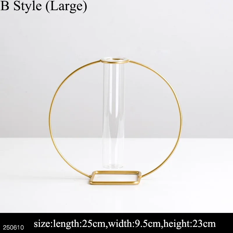 B Style (Large) Ins скандинавские золотистые железные художественные прозрачные стеклянные пробирки гидропоники цветочный горшок гостиная офисная ваза зеленые растения плантатор креативный - Цвет: B Style (Large)
