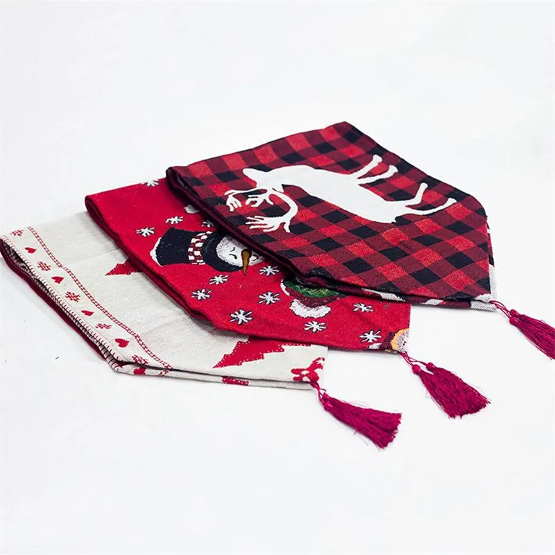 Рождественская настольная дорожка из хлопка и льна с вышивкой изображением