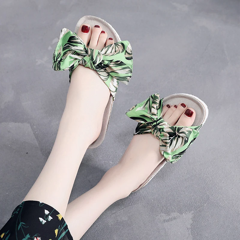 

Cork Slippers Women Summer New Women's Shoes Fashion Bow Slippers Flat Sandals Non-Slip Beach Shoes