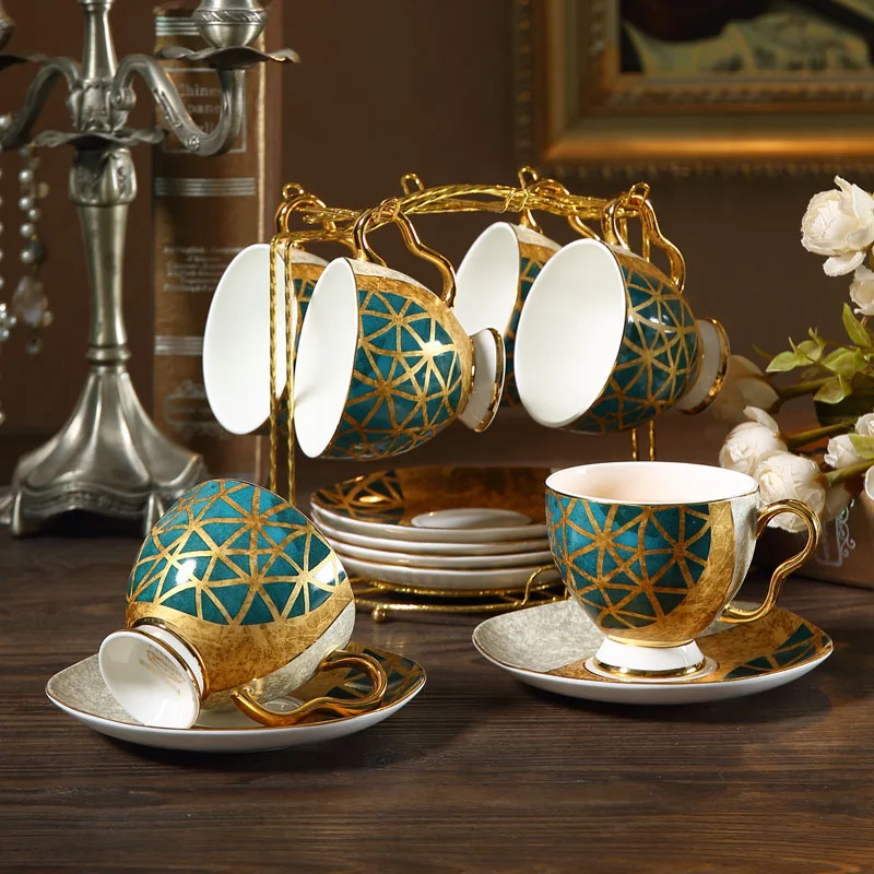 6Cup set Европейская Высококачественная чашка для кофе из костяного фарфора, Золотая инкрустация, фарфоровый чайный сервиз, чашка для послеобеденного чая, кастрюля, сахарница, чайная посуда - Цвет: 6Cup set