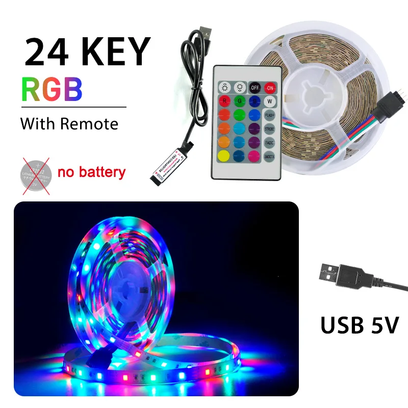Светодиодная лента USB DC 5 в 50 см 1 м 2 м 3 м 4 м 5 м Мини 3Key 24Key гибкий светильник SMD 2835 Настольный Декор экран ТВ фоновый светильник ing - Испускаемый цвет: RGB Remote 24 Key
