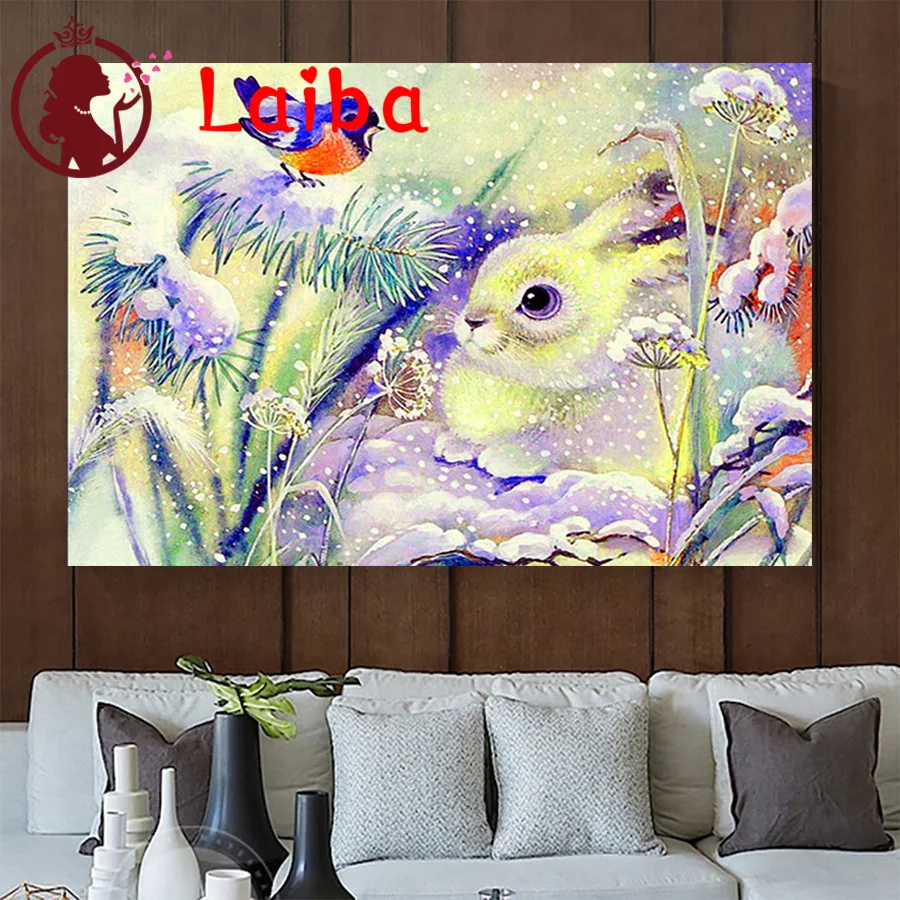 

Diamond Painting Setting Snow Rabbit & Bird Cross Stitch Full Square Round diamond painting rhinestones Children's crafts gift