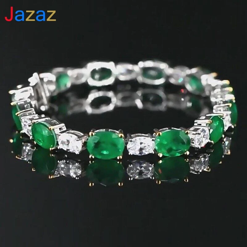 

Jazaz Fine 100% 925 Sterling Silver Synthetic Emerald High Carbon Diamond Bracelet For Women Sparkling Wedding Party Fine B1111