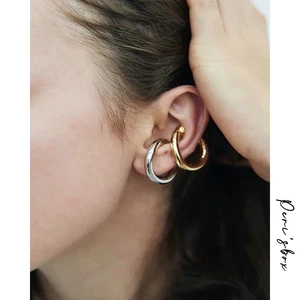 Модные серьги-клипсы Peri'sBox, твердые золотистые, геометрические, Круглые, для ушей, долговечные, без пирсинга