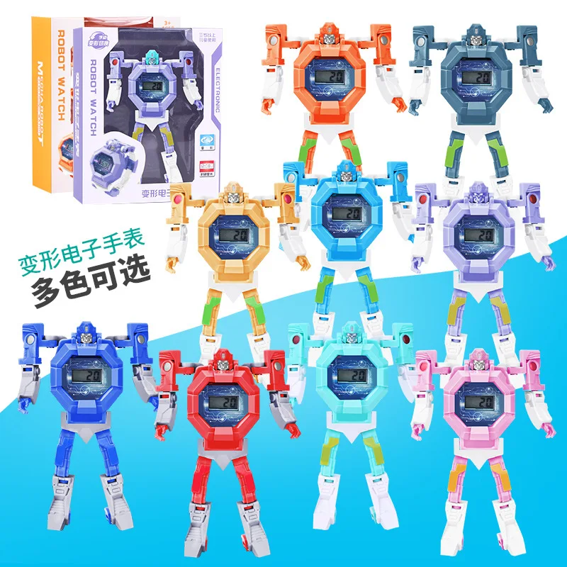 Дети мультфильм деформация робот часы игрушка мальчик девочка модель спортивные