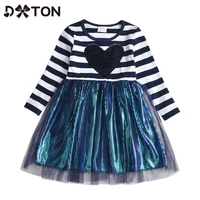 dxton long sleeve girls dress heart sequined kids dress for girls stripe autumn winter children dress costumes baby girl clothes