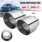 Универсальный автомобильный двойной выхлопной глушитель, выхлопная труба 76 мм-101 мм, выпускной наконечник 3 дюйма на входе 4 дюйма, Хвостовая труба из нержавеющей стали