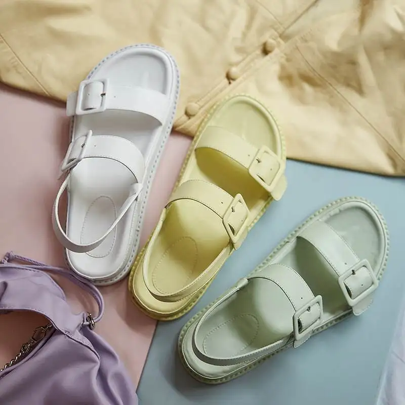 

Vichelo Hot peep toe thick bottom summer leisure shoes buckle strap simple solid young lady daily wear basic sandals women L05